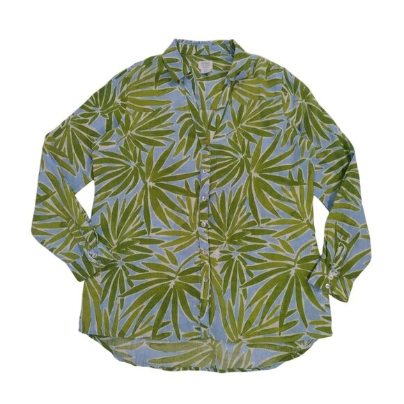 Sigrid Olsen 100% Linen Button-Down Shirt With Green & Blue Leaf Print, Womens M - Picture 5 of 8